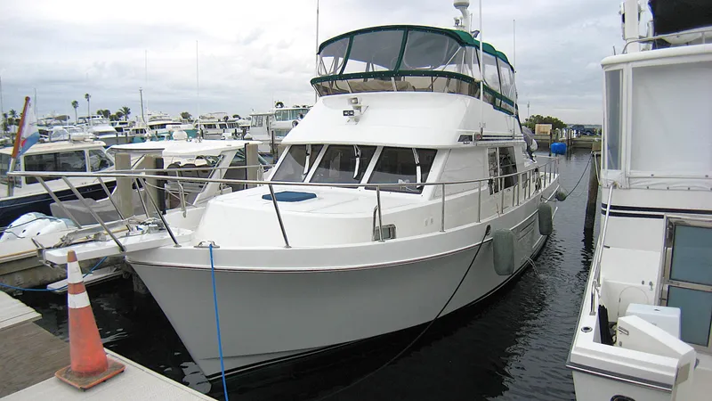Slide: The Image of 2003 Ocean Alexander 423 Classicco yacht docked at marina. - 49