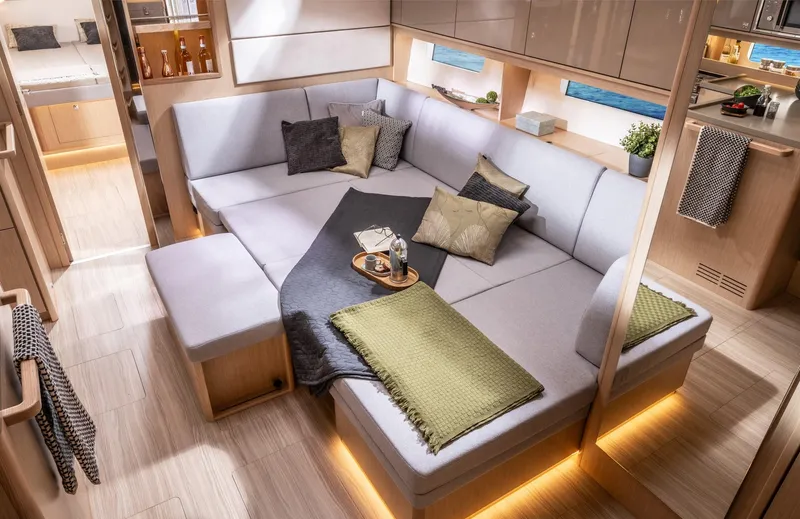 Slide: The Image of Luxurious interior of 2025 Bavaria C46 yacht with cozy seating and modern decor. - 10