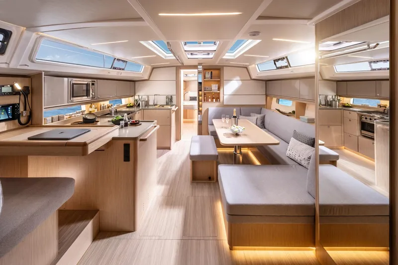 Slide: The Image of Luxurious interior of 2025 Bavaria C46 yacht with modern kitchen and seating area. - 8