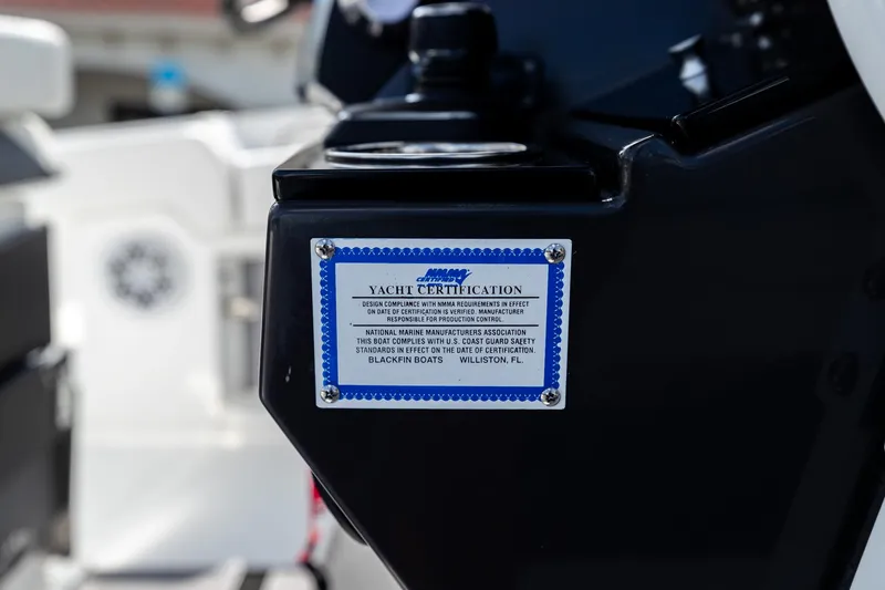 Slide: The Image of 2023 Blackfin 302CC yacht certification label, showcasing compliance with safety standards. - 29