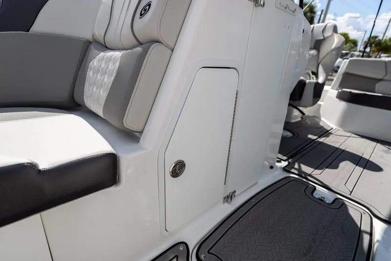 Slide: The Image of 2023 Hurricane SunDeck 2200 OB interior seating and storage detail. - 33