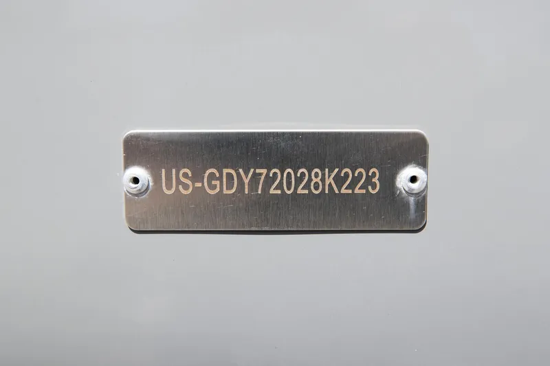 Slide: The Image of Hurricane SunDeck 2200 OB 2023 model identification plate with serial number. - 38