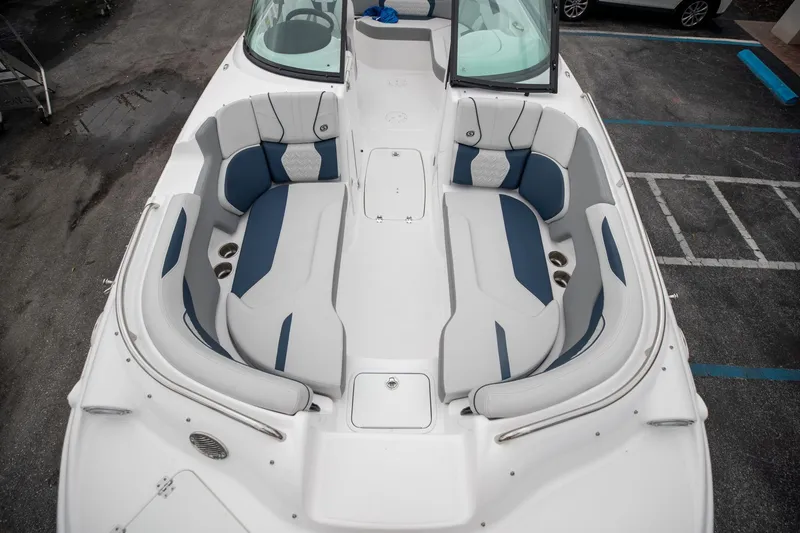 Slide: The Image of 2023 Hurricane SunDeck 2200 OB boat interior with spacious seating and modern design. - 22