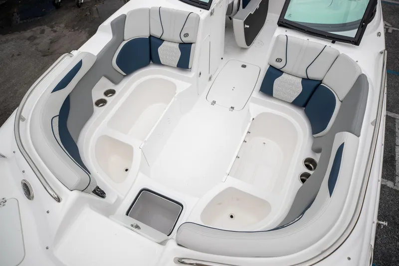 Slide: The Image of 2023 Hurricane SunDeck 2200 OB boat interior with spacious seating and modern design. - 40