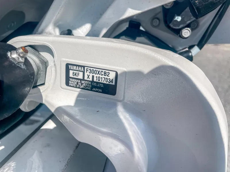 Slide: The Image of Yamaha F300XCB2 engine label on 2024 Hurricane SunDeck 2600 OB boat. - 21