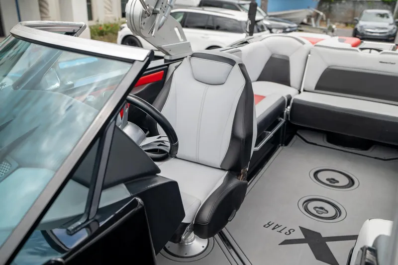 Slide: The Image of 2019 MasterCraft X-Star interior with sleek seating and modern design. - 31