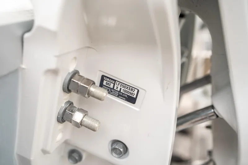 Slide: The Image of Close-up of Yamaha motor part on 2025 Sea Hunt GAMEFISH 27 CB boat. - 35