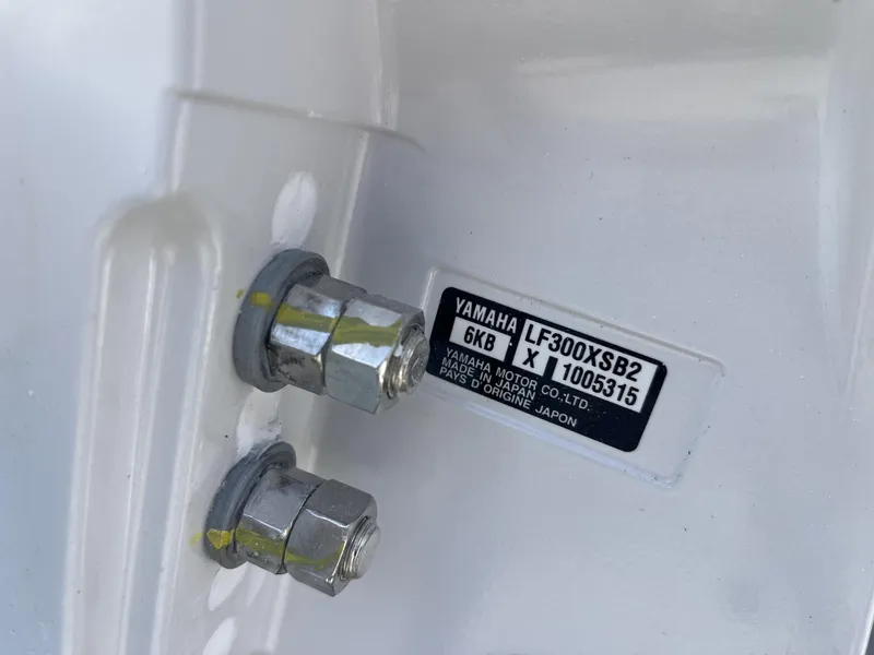 Slide: The Image of Close-up of Yamaha motor label on 2025 Cobia 285 CC boat. - 9