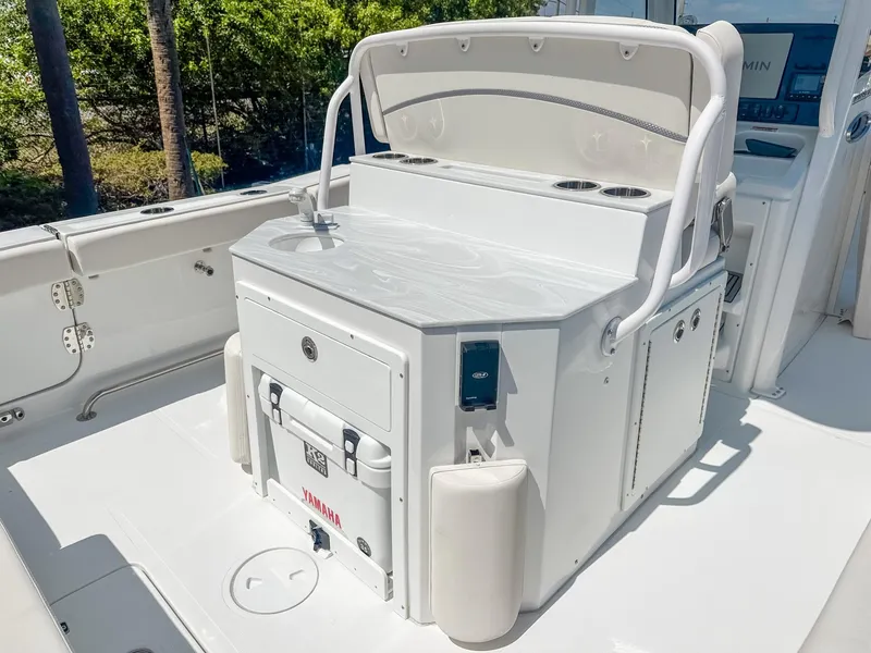 Slide: The Image of 2025 Sea Hunt Ultra 275 SE boat interior with seating and storage features. - 8