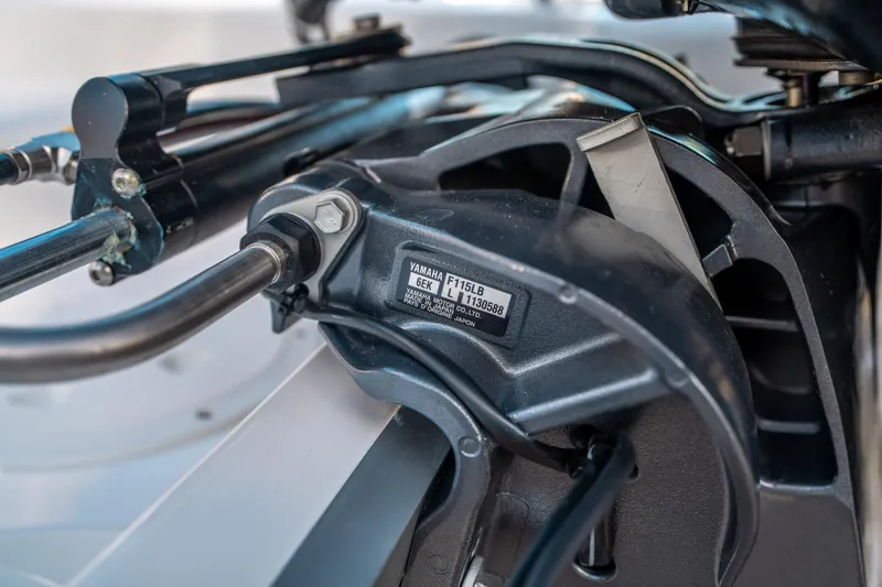 Slide: The Image of Close-up of Yamaha engine component on 2025 Hurricane SunDeck Sport 185 OB boat. - 27