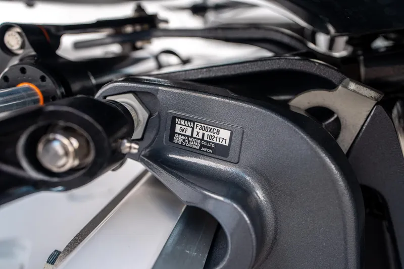 Slide: The Image of Close-up of Yamaha F300XCB engine part on 2025 Hurricane SunDeck 2600 OB boat. - 35