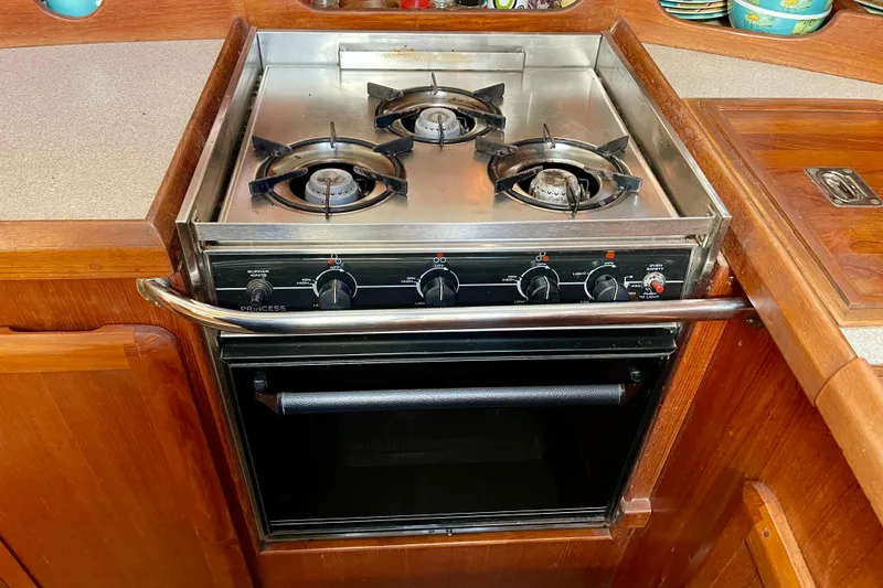 Slide: The Image of Stainless steel stove and oven in 1998 Hunter Passage 42 yacht kitchen. - 40