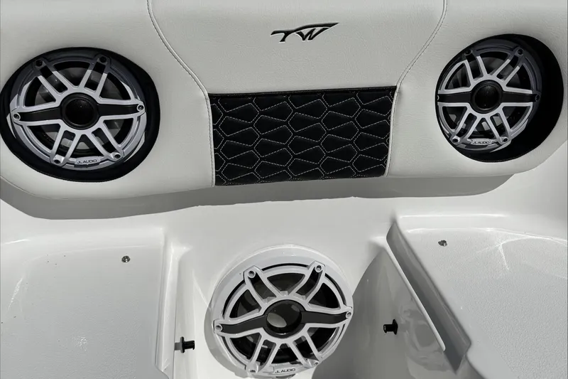 Slide: The Image of 2025 Tidewater 282 CC Adventure boat speakers and interior detail. - 23
