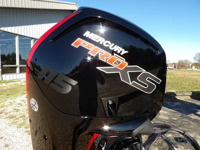 Slide: The Image of Mercury Pro XS engine on 2025 Crestliner XFC 189 boat, outdoor setting. - 37