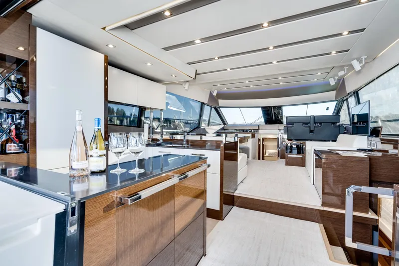 Slide: The Image of Luxurious interior of 2018 Prestige 630 yacht with modern design and elegant finishes. - 28