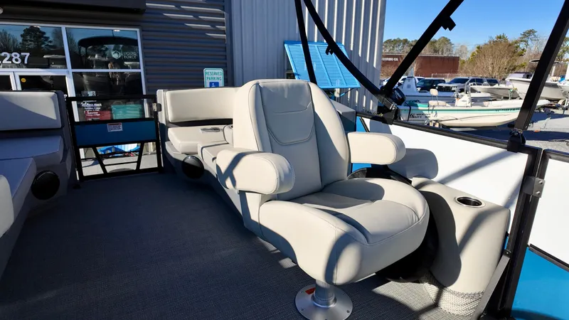 Slide: The Image of Luxurious seating on 2025 Sylvan A-Series A20 LZ DH boat, showcasing comfort and style. - 11