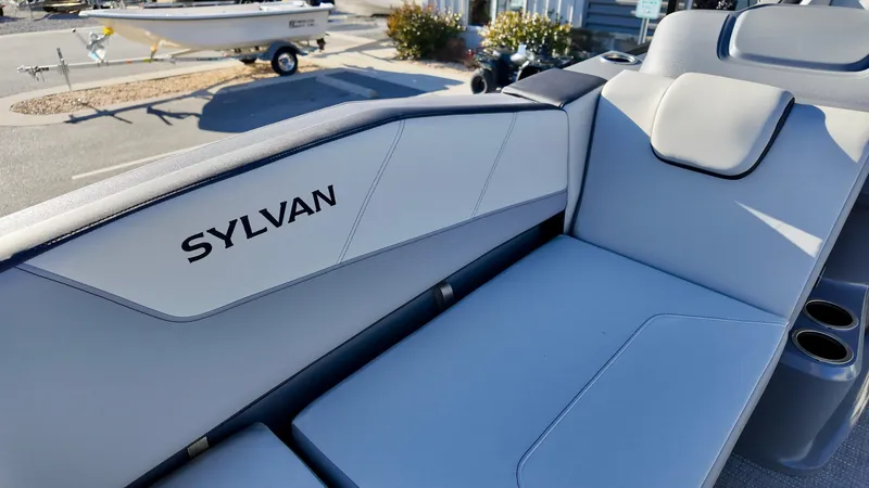 Slide: The Image of 2025 Sylvan A-Series A20 LZ DH boat interior with sleek seating design. - 8