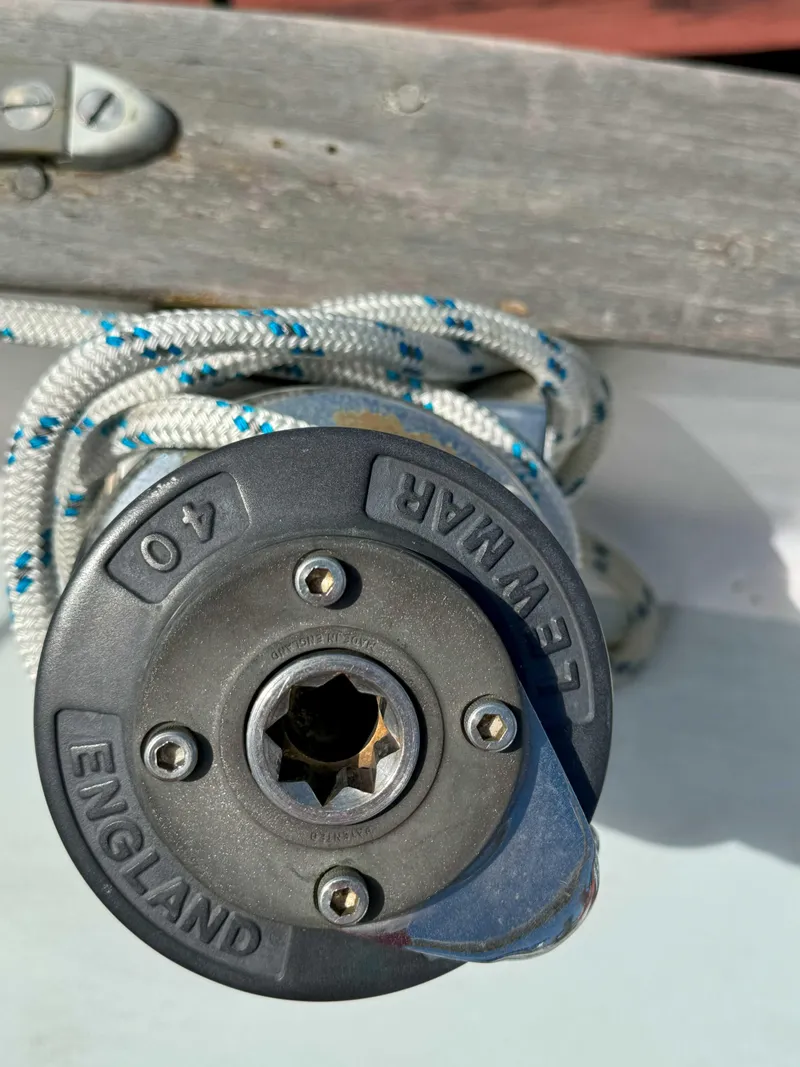 Slide: The Image of Close-up of a Lewmar winch on a 1975 Westsail 32 sailboat. - 10