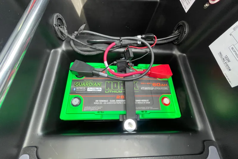 Slide: The Image of Lithium battery in 2025 Alumacraft Trophy 185X Sport boat, featuring Norsk Guardian technology. - 43