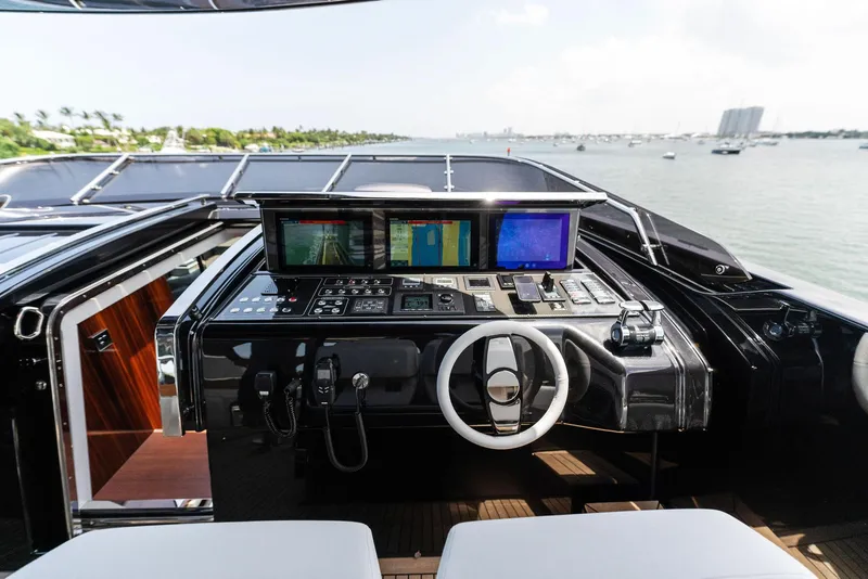 Slide: The Image of 2023 Riva Dolcevita yacht cockpit with advanced navigation systems and sleek design. - 20