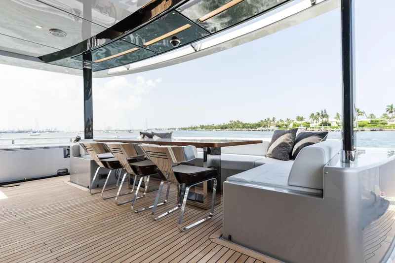Slide: The Image of Luxurious 2023 Riva Dolcevita yacht deck with elegant seating and ocean view. - 29