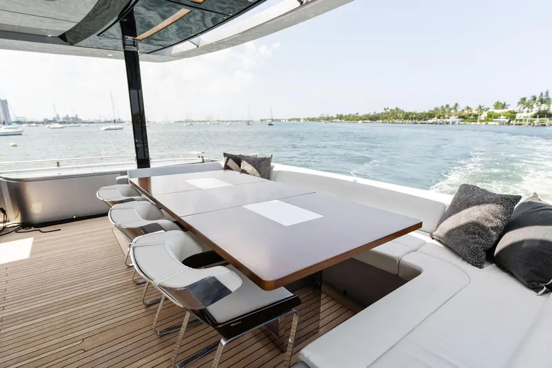 Slide: The Image of Luxurious 2023 Riva Dolcevita yacht deck with modern design and waterfront view. - 30