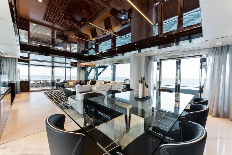 Slide: The Image of Luxurious interior of 2023 Riva Dolcevita yacht with modern furnishings and panoramic windows. - 41
