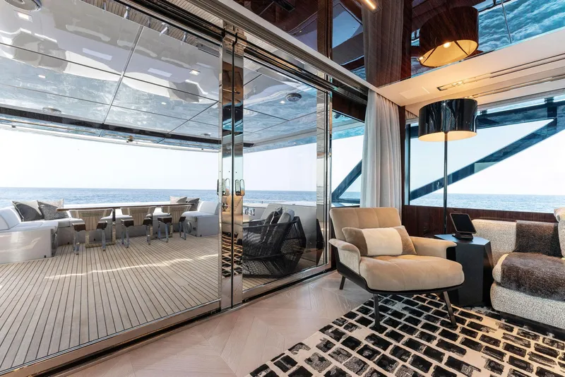 Slide: The Image of Luxurious interior of 2023 Riva Dolcevita yacht with modern design and large windows. - 43