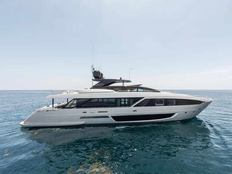 Slide: The Image of Luxurious 2023 Riva Dolcevita yacht deck with modern seating and ocean view. - 6