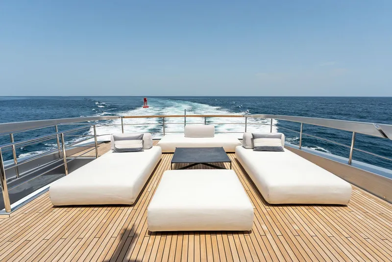 Slide: The Image of Luxurious interior of 2023 Riva Dolcevita yacht with modern seating and sleek design. - 8