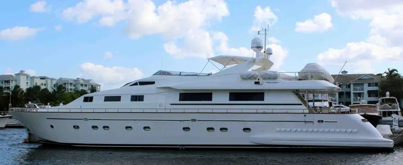 The Image of Luxurious 2000 Falcon Motoryacht docked, featuring sleek design and modern amenities. - 0