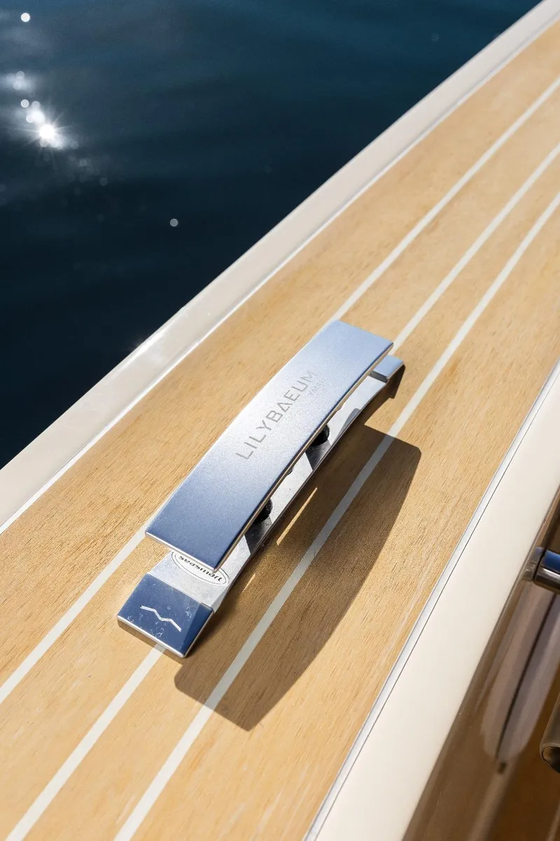 Slide: The Image of AlCustom LIPARI 31 yacht deck detail with sleek metal cleat, 2025 model. - 27