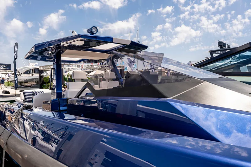 Slide: The Image of 2023 Wally Wallytender 48 cruising on open sea, rear view. - 2