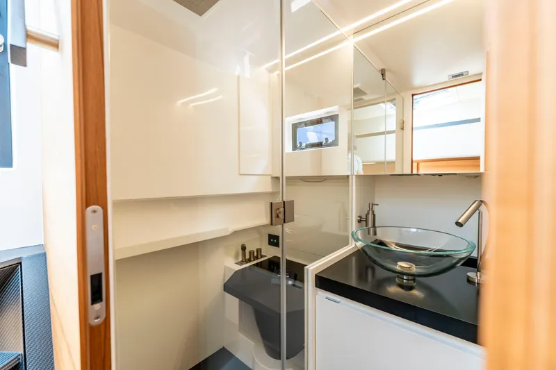 Slide: The Image of Luxurious bathroom interior of 2023 Wally Wallytender 48 yacht with modern fixtures. - 30