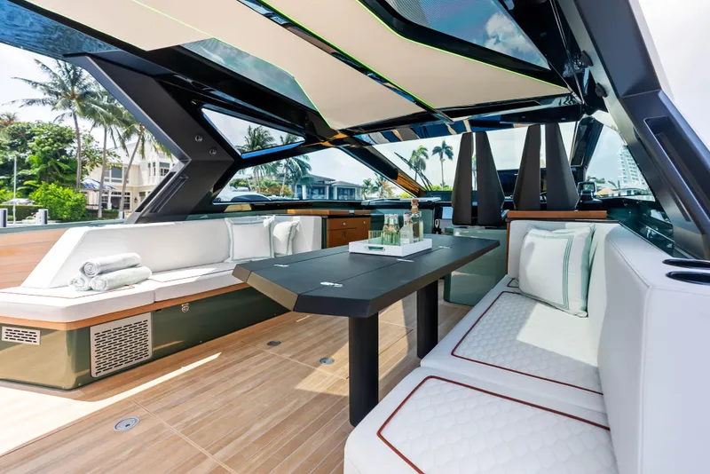 Slide: The Image of Luxurious interior of 2024 Wally WALLYPOWER 58X yacht with modern seating and sleek design. - 27