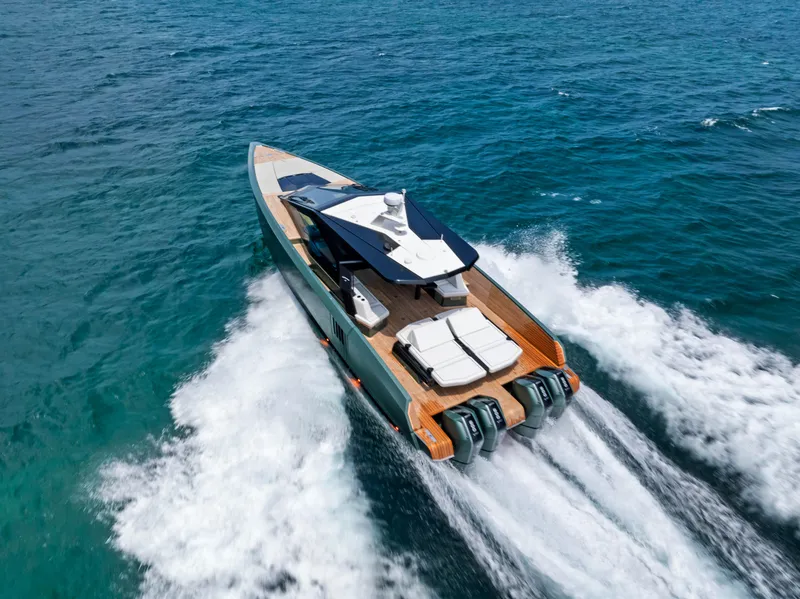 Slide: The Image of 2024 Wally WALLYPOWER 58X yacht cruising on water near coastal buildings. - 3