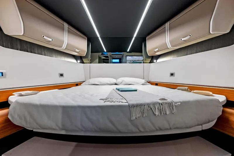 Slide: The Image of Modern interior detail of 2024 Wally WALLYPOWER 58X yacht with sleek wooden finish. - 40