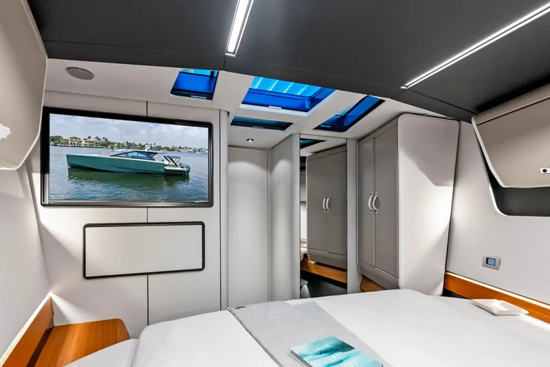 Slide: The Image of Interior of 2024 Wally WALLYPOWER 58X yacht, featuring sleek modern design and minimalist decor. - 41