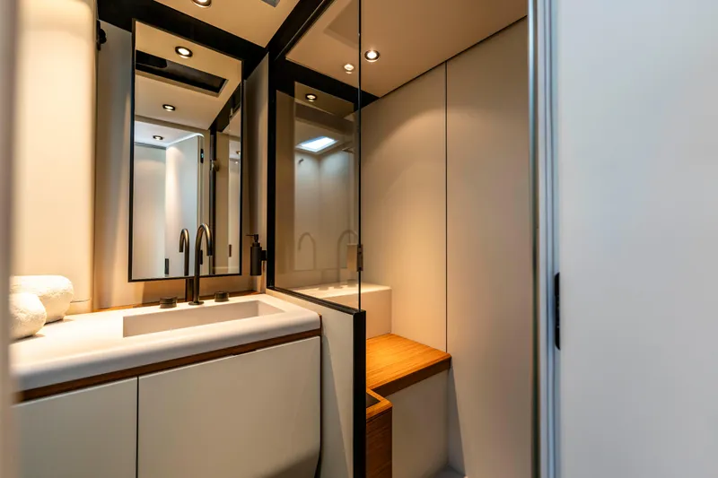 Slide: The Image of Modern bathroom in 2024 Wally WALLYPOWER 58X yacht with sleek fixtures and minimalist design. - 43