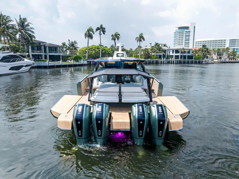 Slide: The Image of 2024 Wally WALLYPOWER 58X yacht on open water, sleek design, coastal background. - 7