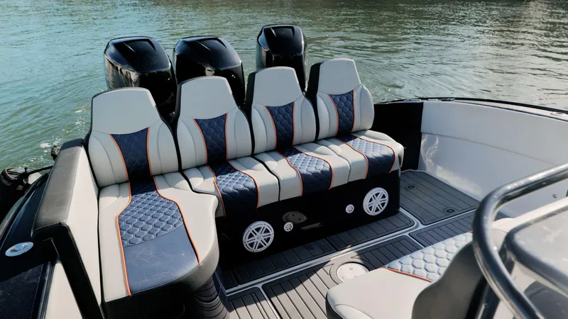 Slide: The Image of 2014 Midnight Express 37' Open boat with stylish seating and powerful engines. - 10