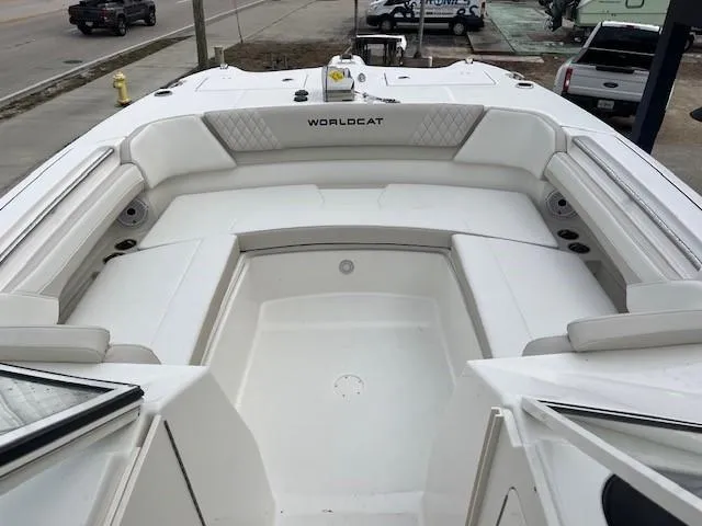 Slide: The Image of 2025 World Cat 296 DC boat interior, featuring spacious seating and modern design. - 3