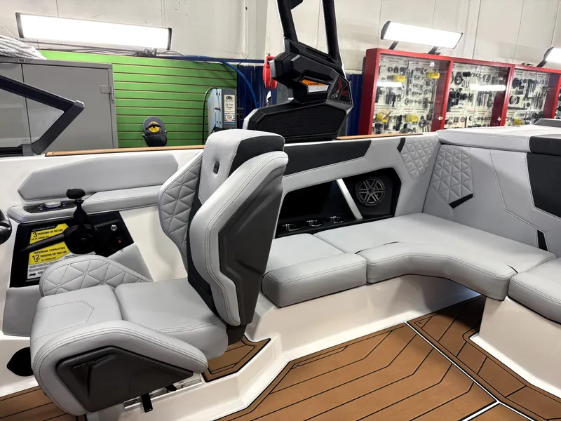 Slide: The Image of 2025 Nautique Super Air Nautique GS20 interior with modern seating and sleek design. - 20
