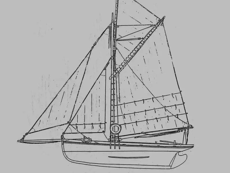 Slide: The Image of Line drawing of a 1903 Custom Morecambe Bay Prawner 38' sailboat. - 10