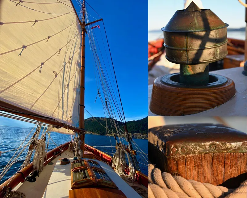 Slide: The Image of Sailing on a 1903 Custom Morecambe Bay Prawner 38', showcasing vintage nautical details. - 8