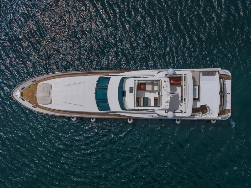 Slide: The Image of Aerial view of 2006 Azimut 105 Grande yacht on open water. - 38