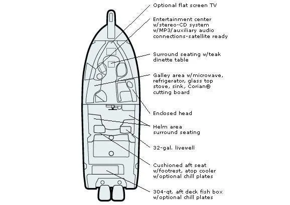 Slide: The Image of 2008 Grady-White Express 305 boat layout with detailed interior features and amenities. - 16