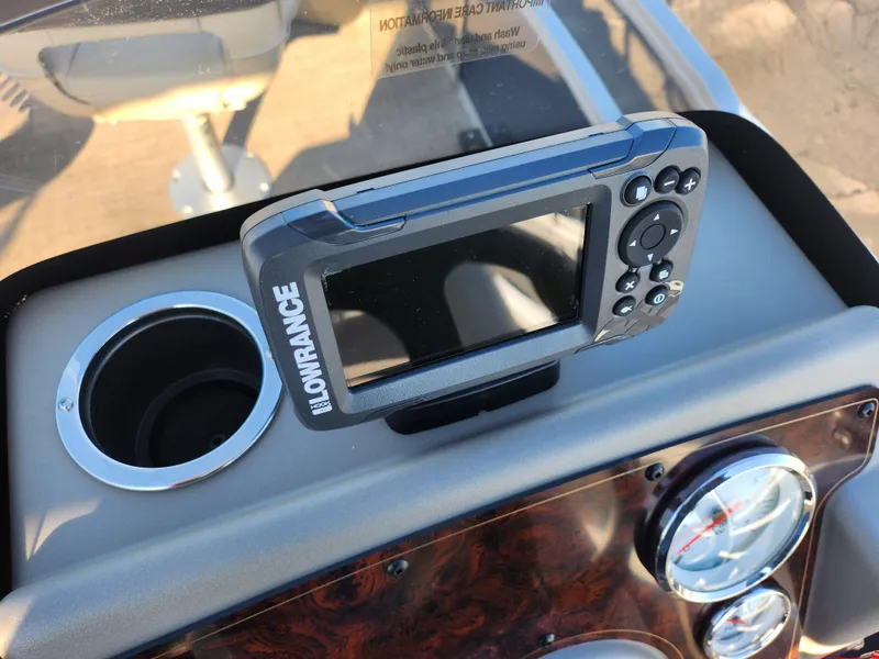 Slide: The Image of Dashboard of 2023 Sun Tracker Bass Buggy 18 DLX with Lowrance fish finder. - 20