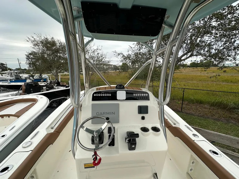 Slide: The Image of 2025 Pioneer 222 Islander boat console with Garmin navigation system. - 3