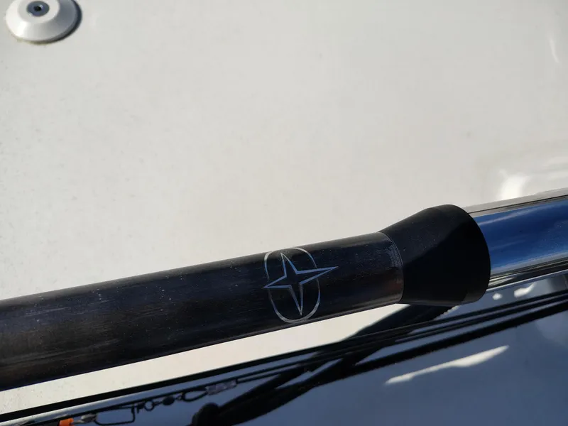 Slide: The Image of Close-up of a 2024 Parker 2900 Center Console boat detail with logo. - 16